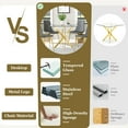 thumbnail image 4 of 36" Square Glass Dining Table Set, Modern Stainless Steel Cross-Leg Base with 4 Gold-Grey Velvet Upholstered Dining Chairs, for Dining Rooms, Cafes, Apartments, 4 of 7