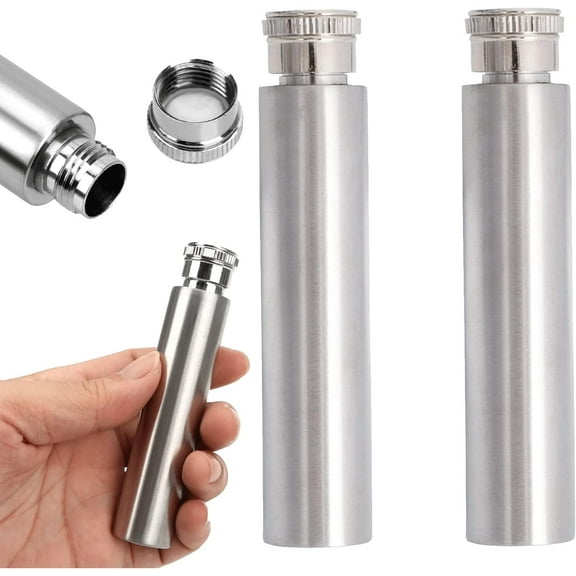2PCS Stainless Steel Tube Hip Flask,1 Oz Hidden Flasks for Liquor for Men, Multifunctton Pocket Mini Small Pocket Flask,Cigar Shaped Pocket Drinking Tubular Bottle