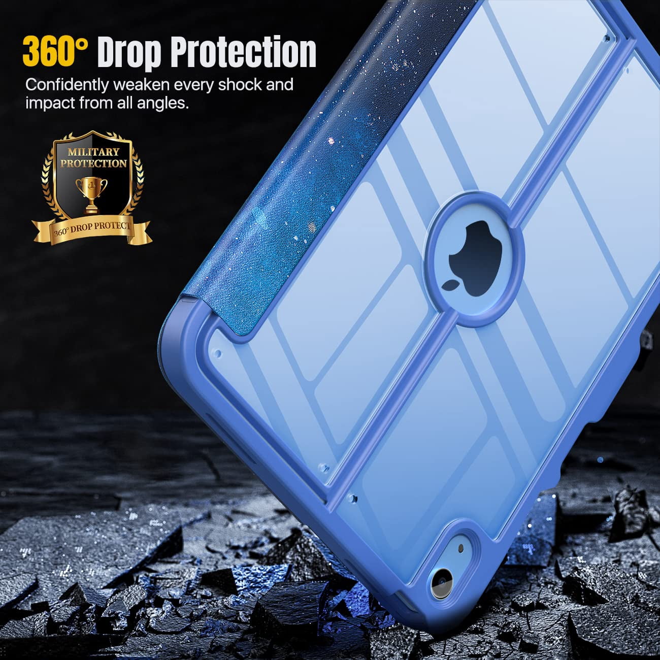 MoKo Case for iPad 11-inch (A16) 11th Generation Case 2025/ iPad 10th Generation Case with Pencil Holder 2022 10.9", Built-in Screen Protector Clear Back, Multi Angle Viewing Stand, Blue Starry Sky