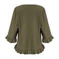 thumbnail image 5 of Linen Tunic for Women Crewneck Three Quarter Sleeve Casual Loose Fit Ruffle Hem And Cuffs Textured Fabric Soft Lightweight Leisure Comfort Everyday Wearing, 5 of 5