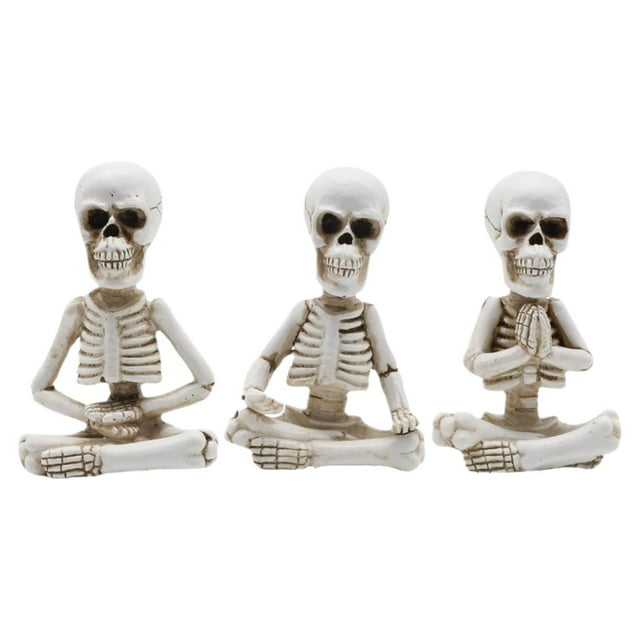 Modern Home Decor, Halloween Skeleton Decor Realistic Meditating Skeleton Statues Set Of 3 In Resin Indoor Zen Decor