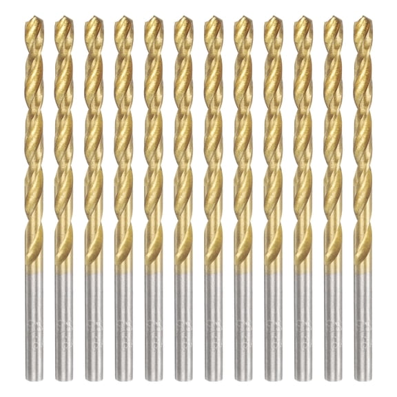 12pcs Titanium Twist Drill Bit 1/8" Drilling Dia High Speed Steel Drills for Hardened Metal, Stainless Steel, Cast Iron, Wood, Plastic