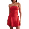 thumbnail image 3 of Elippeo Womens Strapless Beach Dress Solid Color Backless Ruced Slim A-Line Dress for Party, 3 of 10