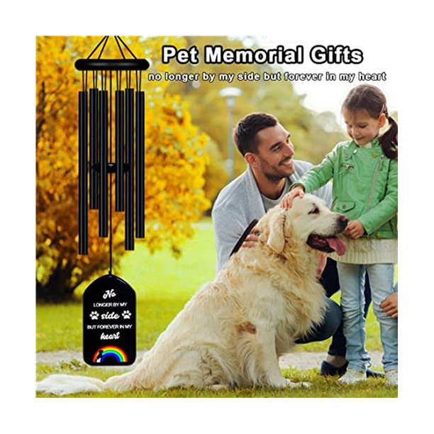 Geloo Pet Memorial Wind Chimes pet Remembrance Gift In Memory Dog Passing bereavement Windchime For Loss Of Memorial Black