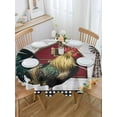thumbnail image 5 of Welcome To Our Farmhouse Round Tablecloth 60 inches Barn Chicken Sunflower Wood Grain Waterproof Oil-Proof Table Cloth Round Table Cover for Holiday Party Picnic Dinner Decor Indoor and Outdoor Use, 5 of 9