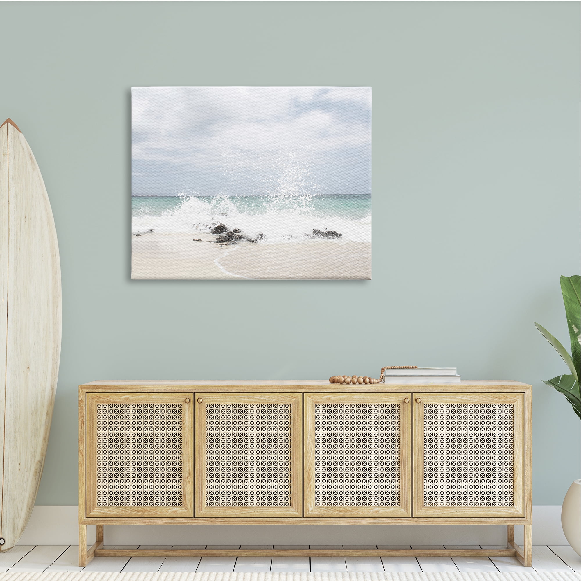 Stupell Industries Tropical Sea Coast Wave Splash Rocky Sand Beach,48 x 36, Design by Leah Straatsma