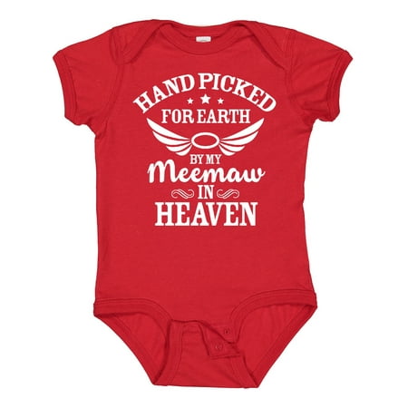

Inktastic Handpicked for Earth by My Meemaw in Heaven with Angel Wings Gift Baby Boy or Baby Girl Bodysuit
