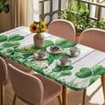 thumbnail image 3 of St. Patrick's Day Table Cloths for 5 Foot Rectangle Tables, Lucky Shamrock Watering Can Gnomes Daisy Wood Patio Waterproof Elastic Fitted Tablecloths, Washable Rectangular Table Cover for Camping, 3 of 8