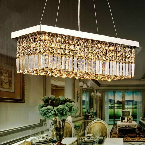 AFANQI 4-Light Modern K9 Crystal Rectangular Chandelier