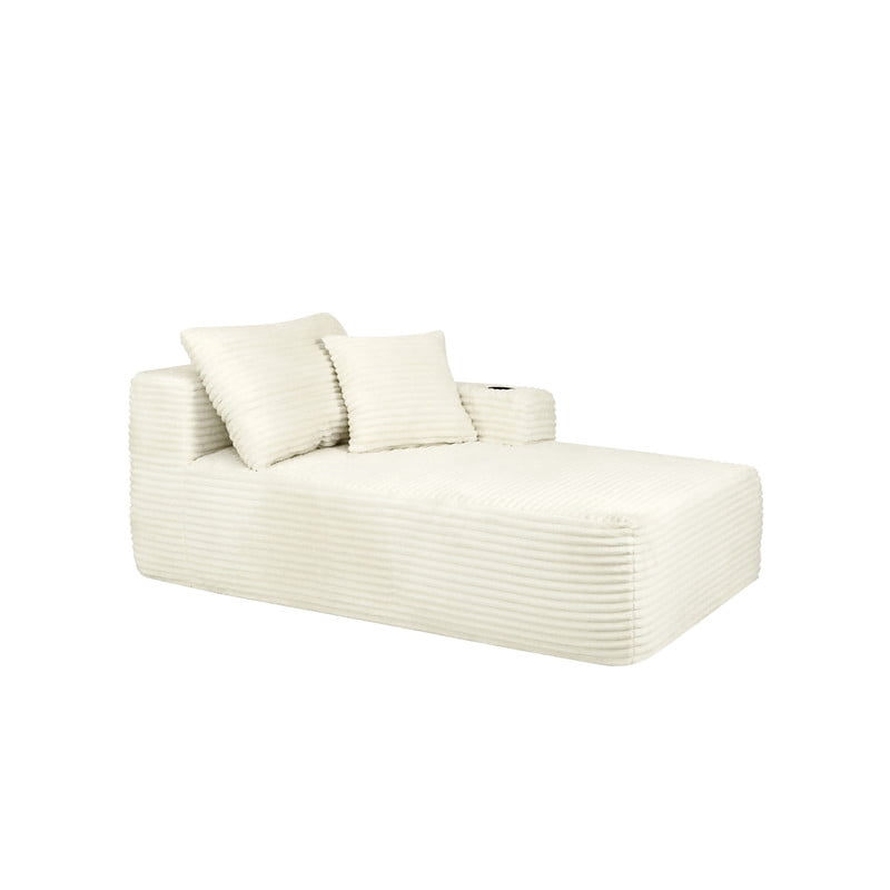 38''W Single Chaise Lounge with Right Cup Holder & Storage Pocket, Boneless Floor Sofa Accent Chair with Pillow