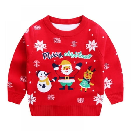 

SYNPOS Toddler Boy Girl Christmas Sweater Knit Pullover Xmas Reindeer Elk Snowman Cartoon Sweatshirts Tops 2-8 Years
