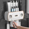thumbnail image 5 of Wall Mounted Toothbrush Holder with Double Automatic Toothpaste Dispenser, Wall Mounted Toothbrush Holder, with 4 Toothbrush Slots, 2 Magnetic Cups, No Drilling, 5 of 5
