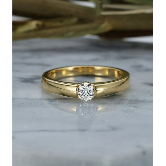 0.50Ct Round Cut Lab Created Diamond Women's Engagement Ring Yellow Gold Plated