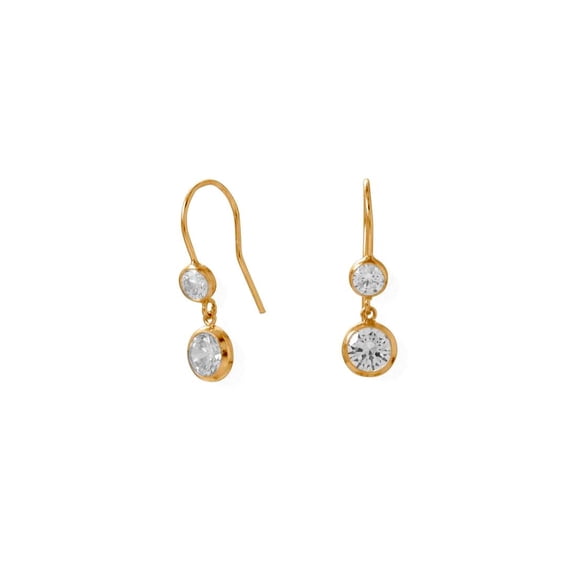 Gold Filled CZ Drop French Wire Earrings CZs Measure 4mm 6mm Brilliant CZ Hanging Length of 23.5mm 1 Stud Earring for Wo