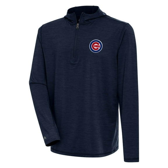 Men's Antigua Heather Navy Chicago Cubs Tidy Quarter-Zip Hoodie