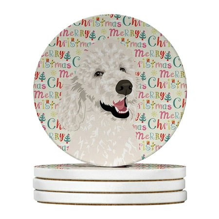 

Poodle Standard White Christmas Large Sandstone Coasters Pack of 4 4 in x 4 in