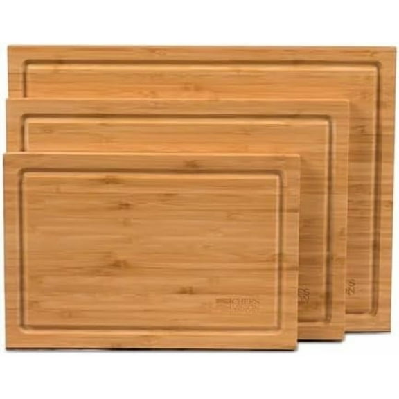 Bamboo Cutting Board Set - 3-Piece Organic Wooden Cutting Boards for Kitchen - Durable, Non-Toxic, and Eco-Friendly Bamboo Chopping Board - Extra Large, Large, and Medium Sizes