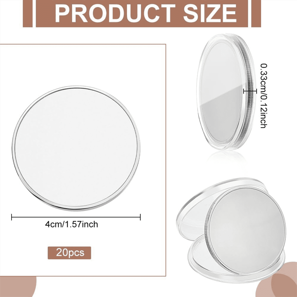 20pcs Blank Metal Stamped Sublimation Blanks 40mm Laser Engraved Round Labels+Acrylic Protective Case,1 set x charms for jewelry making,Silver