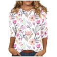 thumbnail image 3 of Trendfront Womens Crew Neck 3/4 Sleeve Tops Oversized Loose Fit Flower Floral Tees Graphic Pattern Printed Casual T-Shirts, 3 of 5