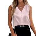 thumbnail image 2 of Women's Silk Satin Camisole Tank Tops V Neck Pleated Dressy Casual Sleeveless Blouses Summer Business Work Shirts Pink M, 2 of 6