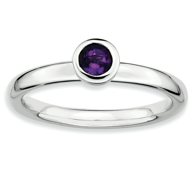 Sterling Silver Stackable Expressions Low 4mm Round Amethyst Ring Size 7