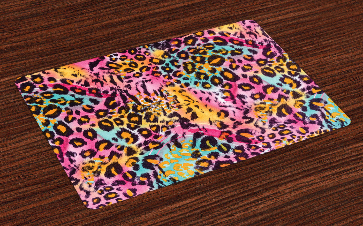 Leopard Print Placemats Set of 4 Mottled Exotic Panthera Skin Pattern Colorful Camouflage Style