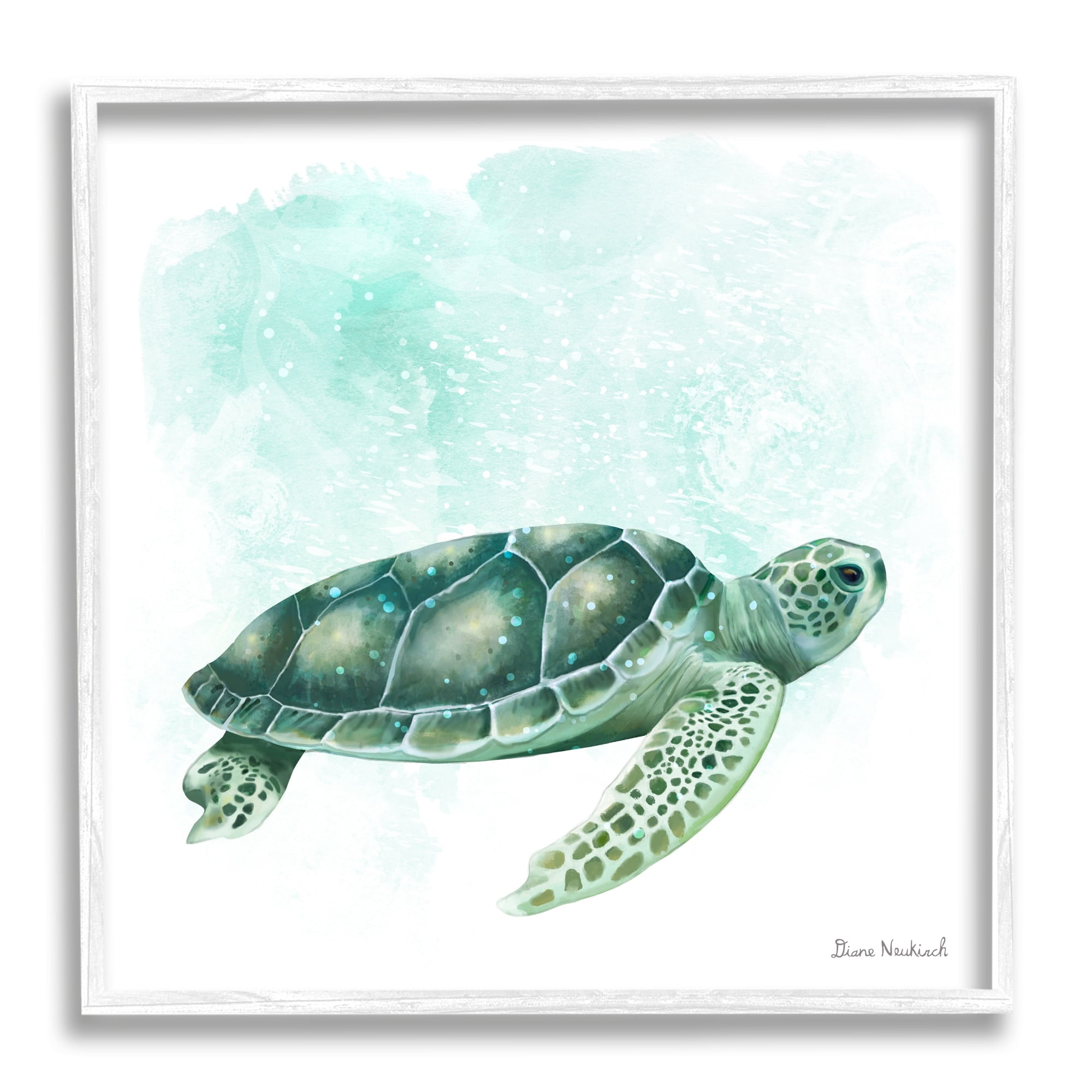 Stupell Industries Speckled Green Sea Turtle Marine Life Painting Graphic Art White Framed Art Print Wall Art, Design by Diane Neukirch