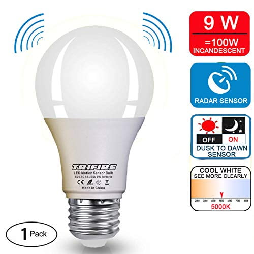 Motion Sensor Light Bulb, Radar Motion Detector Light, Dusk to Dawn