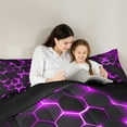 thumbnail image 4 of Manfei Blue Hexagon Honeycomb 7pcs Bedding Comforter Set,Modern Geometric Aesthetic Queen Bedding Sets,Purple Black Geometric Queen Sheet Sets For Teens,Microfiber Bedroom Decor Reversible, 4 of 8