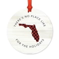 thumbnail image 1 of US State Round Metal Christmas Ornament, Red Plaid on Light Rustic Wood, Florida, Includes Ribbon and Gift Bag, 1 of 2