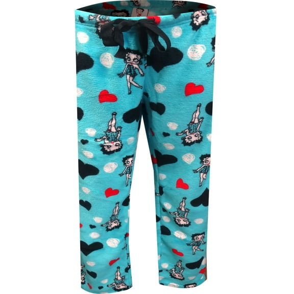 Betty Boop Womens Betty Boop Signature Turquoise Plush Plus Size Lounge Pants (1X)
