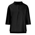 thumbnail image 4 of Efsteb Trendy Womens Tops Clearance Casual Loose Fit V-Neck Cotton and Linen Shirts Lightweight Solid Color Summer Comfy 3/4 Sleeve T Shirts Blouse Black S, 4 of 6