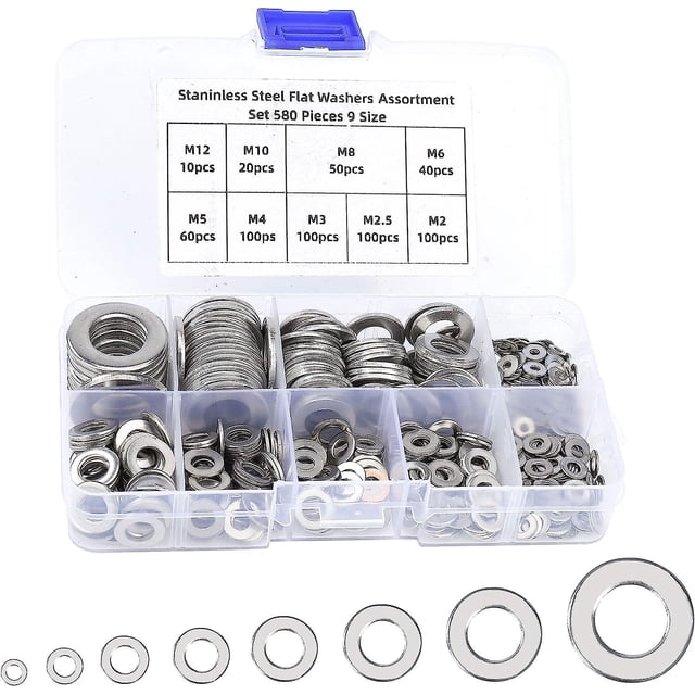 580 Piezas Arandelas Planas Junta Metálica De Arandela De Acero Inoxidable 304, M2 M2.5 M3 M4 M5 M6 M8 M10 M12, Anillos De Tornillos De Sellado, Duraderos Y Confiables