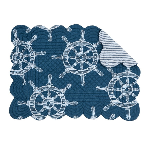 Maritime Single Placemat Quilted Nautical Coastal Ship Wheel Mat For Dining, 13" x 19"