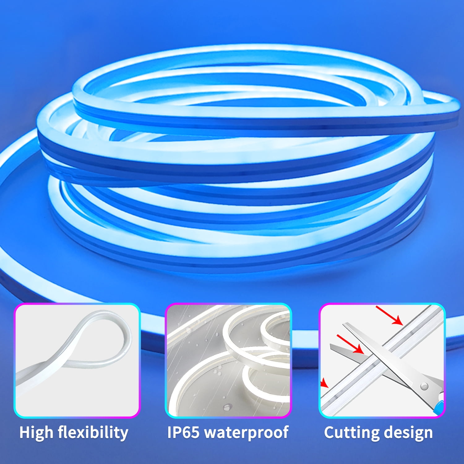 32.8ft LED neon Lights with Remote APP Control IP65 Waterproof Flexible Neon Strip Lights 24V RGB LED Rope Lights for Bedroom Room Outdoors Decor