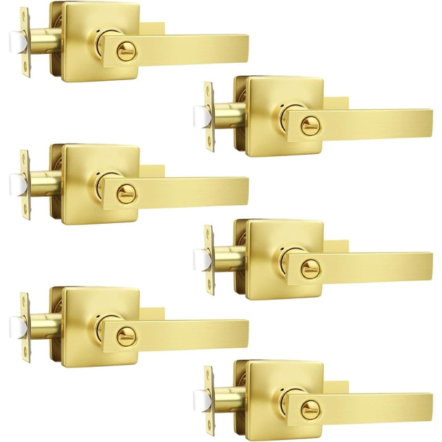 Levier de Porte de Passage en Laiton Doré Brossé Poignées de Porte Intérieures (Ensemble de Levier Antidérapant) pour Portes de Couloir Ou Garde-Robes Réversible pour Portes de Garde-Robe Côté Droit et Gauche Leviers de Porte d'Intérieur à Main
