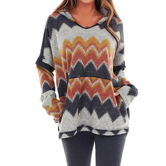 Fesfesfes Ladies Hooded Long Sleeve Striped Pullover Hooded Collar Sweatshirt Hoodie Top Plus Size $10