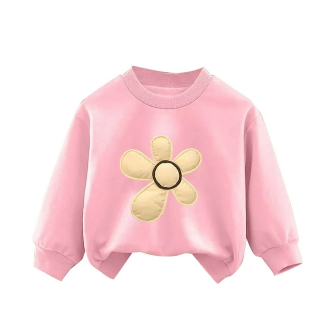 2025 3-10Y Chandails en Molleton Fille Noël Col Rond Manches Longues Chandail Coton Graphique Haut Chandail Chemises Rose