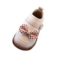 thumbnail image 4 of Baby Girl Checkered Bow Oxford Ankle Boots Knit Sock Panel Soft Flexible Sole for Birthday Party Matching Toddler Indoor Outdoor Activities 6 Months-3.5 Years Beige 15-18 Months, 4 of 8