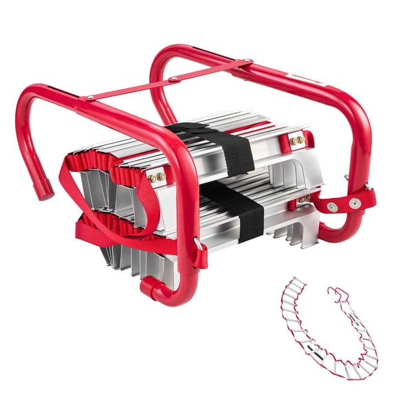 Three Story 25 Feet Retractable Fire Escape Ladder Lightweight Aluminum Alloy Safety Ladder with Durable Polyester Straps Non Slip Steps Wide Footboard 1000 lbs Capacity