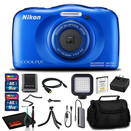 Nikon COOLPIX W100 Digital Camera(Blue) - Case, 16GB SD, Tripod, Case, and More