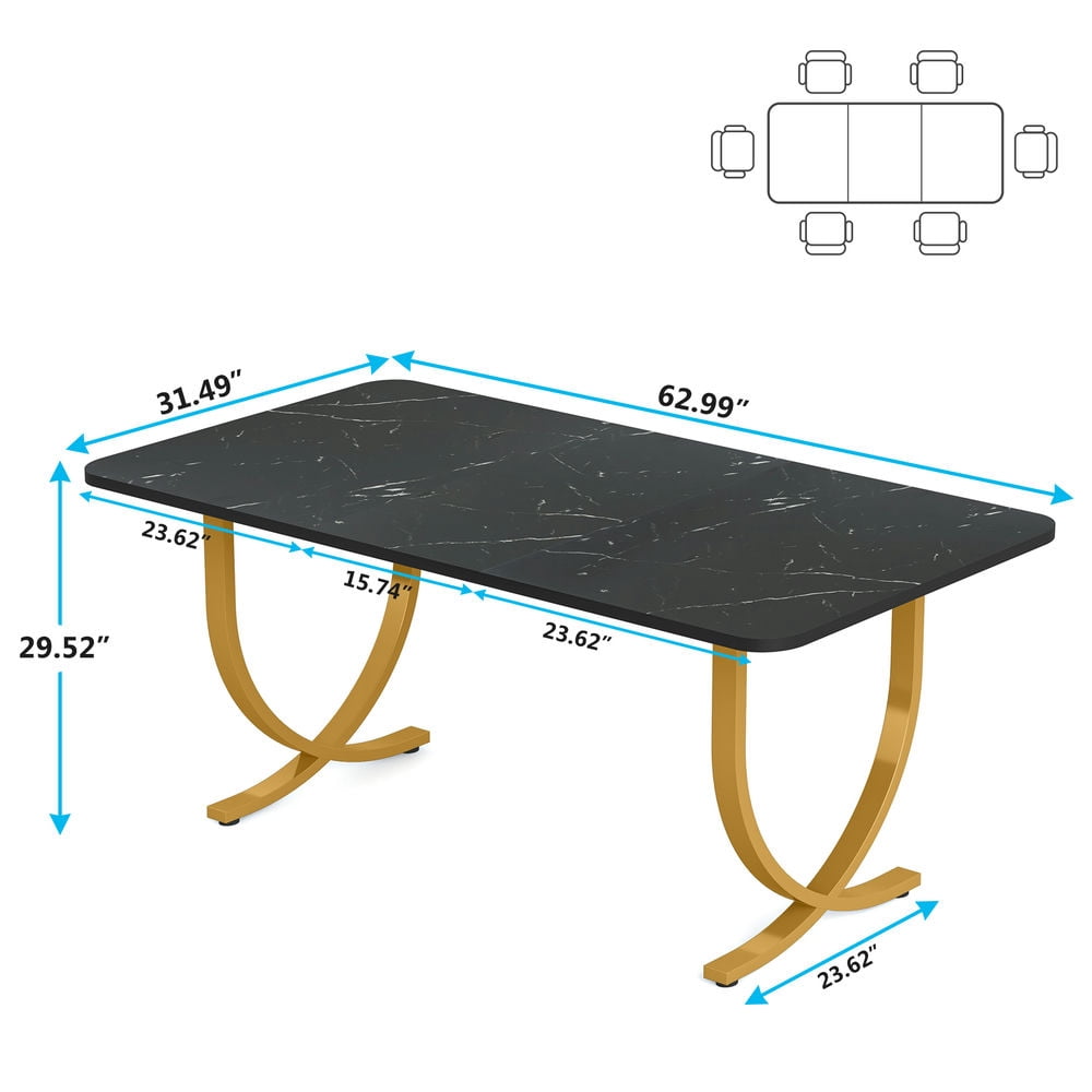 Yardi Yarda 63" Executive Desk, Faux Marble Computer Desk Meeting Table, Desk for Indoor, Black