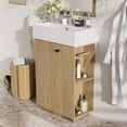 thumbnail image 2 of Modern Bathroom Vanity 21.6" bathroom vanity with ceramic sink, freestanding modern left door wood grain cabinet with open and closed storage for small bathrooms,Wooden Bathroom Vanity, 2 of 22