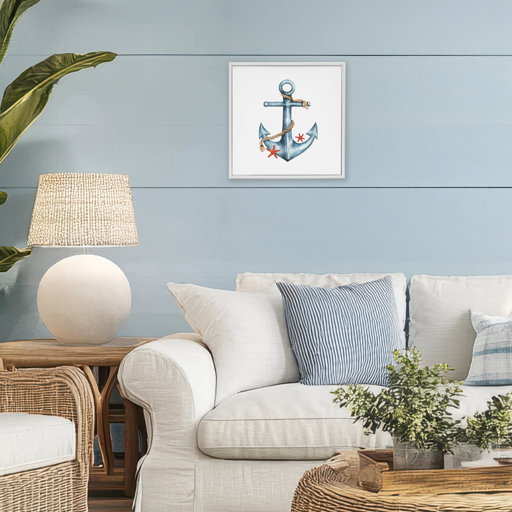 Stupell Industries Cute Sailor Anchor with Starfish White Framed Giclee Art, design by LSR Design Studio