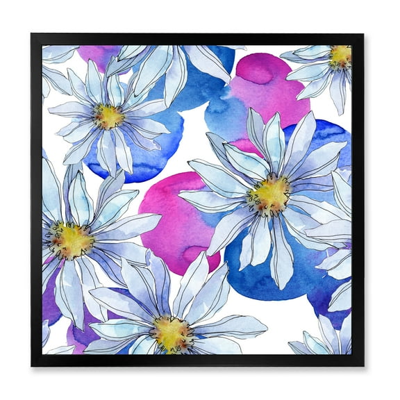 Designart 'Daisies On Red and Blue Backgorund' Traditional Framed Art Print