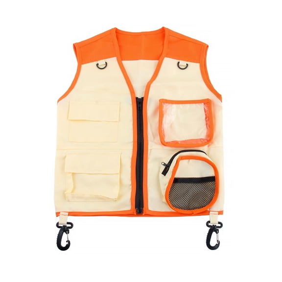 Vogacara Chaleco de explorador para niños, sombrero para acampar al aire libre, senderismo, trajes de aventura, traje de Cosplay con Juegos de césped Naranja