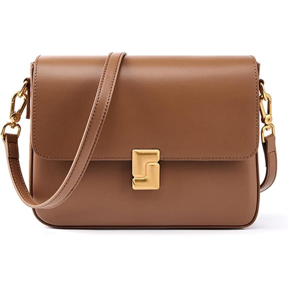 Women's Small Square Handbag and Purse Genuine Leather Fashion Commuting Shoulder Bag Satchel Crossbody for Daily Use