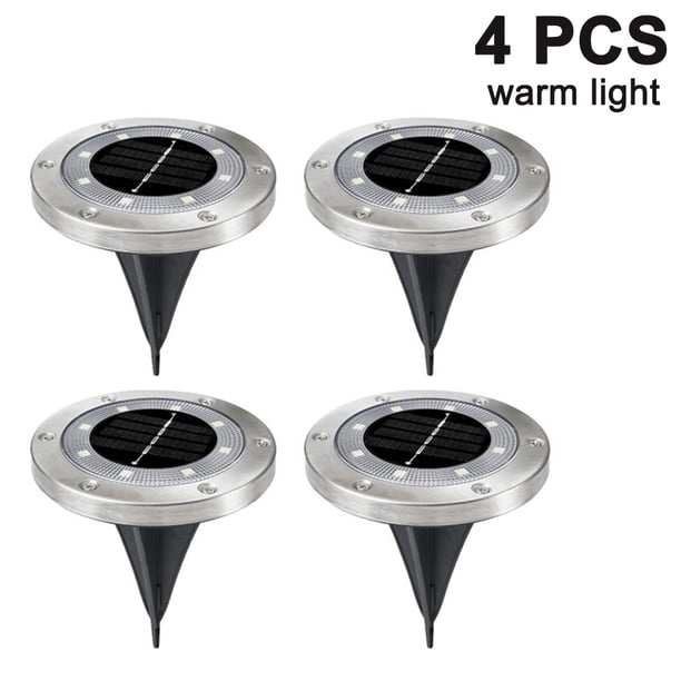 FloreceBien - Paquete de 4 luces solares para suelo, 8 luces LED de disco solares para exteriores, luces impermeables para suelo, luces solares para jardín, luces de paisaje para caminos, patios,