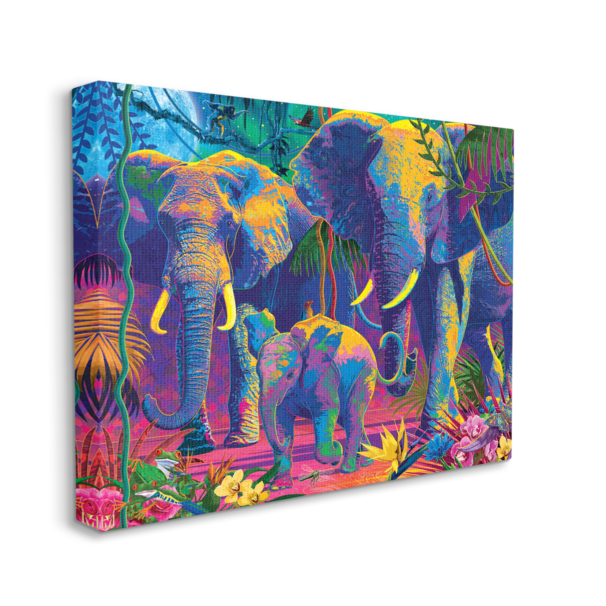 Stupell Industries Elephants in Vivid Hues Animals & Insects Painting Gallery Wrapped Canvas Print Wall Art, 30 x 24