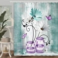 thumbnail image 2 of Veigike Rustic Farmhouse Floral Shower Curtain, 36” x 70”, Purple Teal Daisy & Butterfly Fabric, 2 of 5